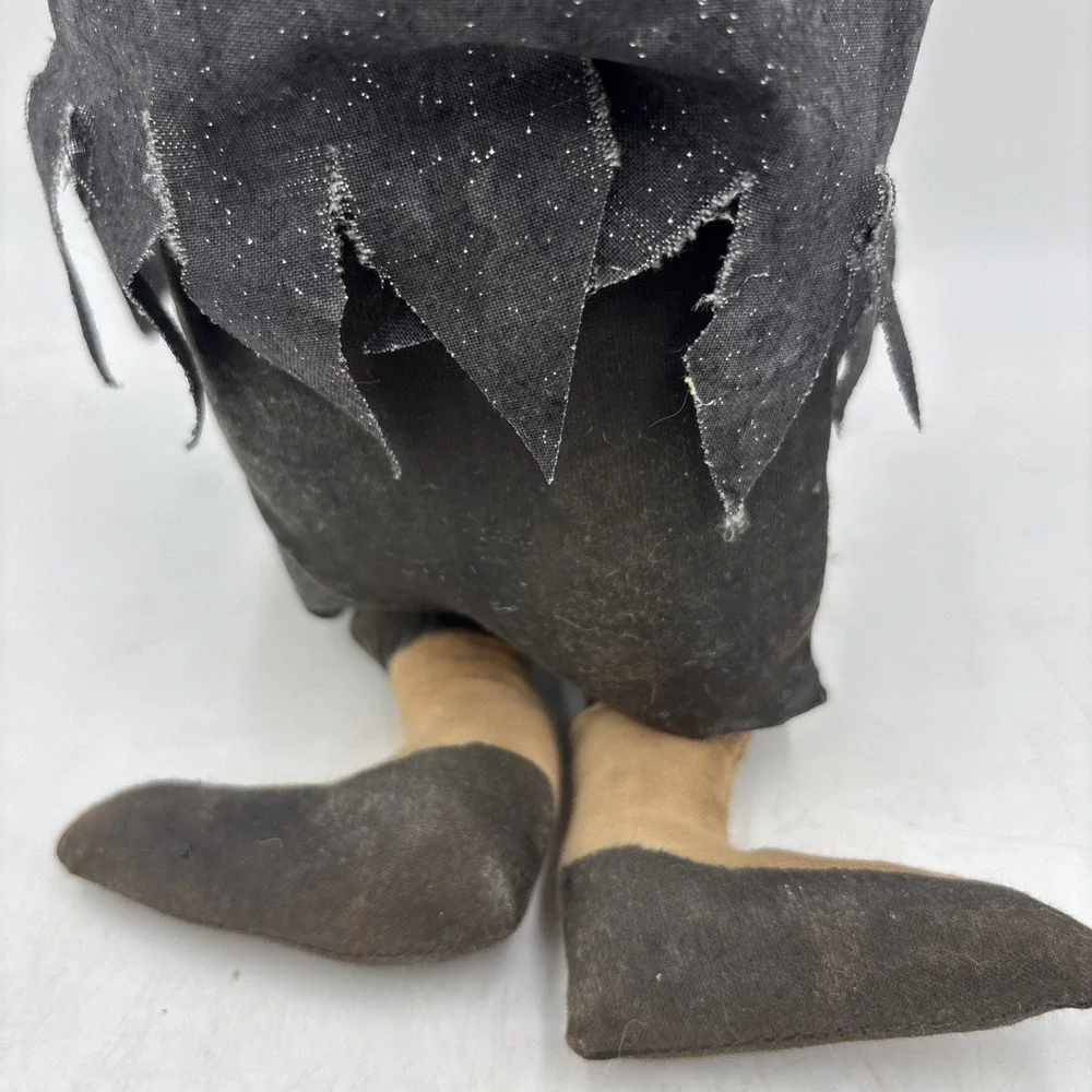 Handmade Scary Witch Doll with Crow Primitive Halloween Folk Art Decor 33in